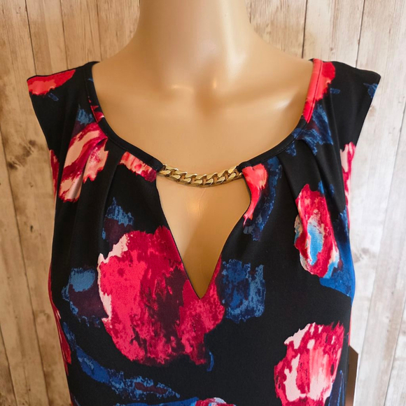 Ivanka Trump Floral Print Dress Size M Black Red Blue - Picture 2 of 10